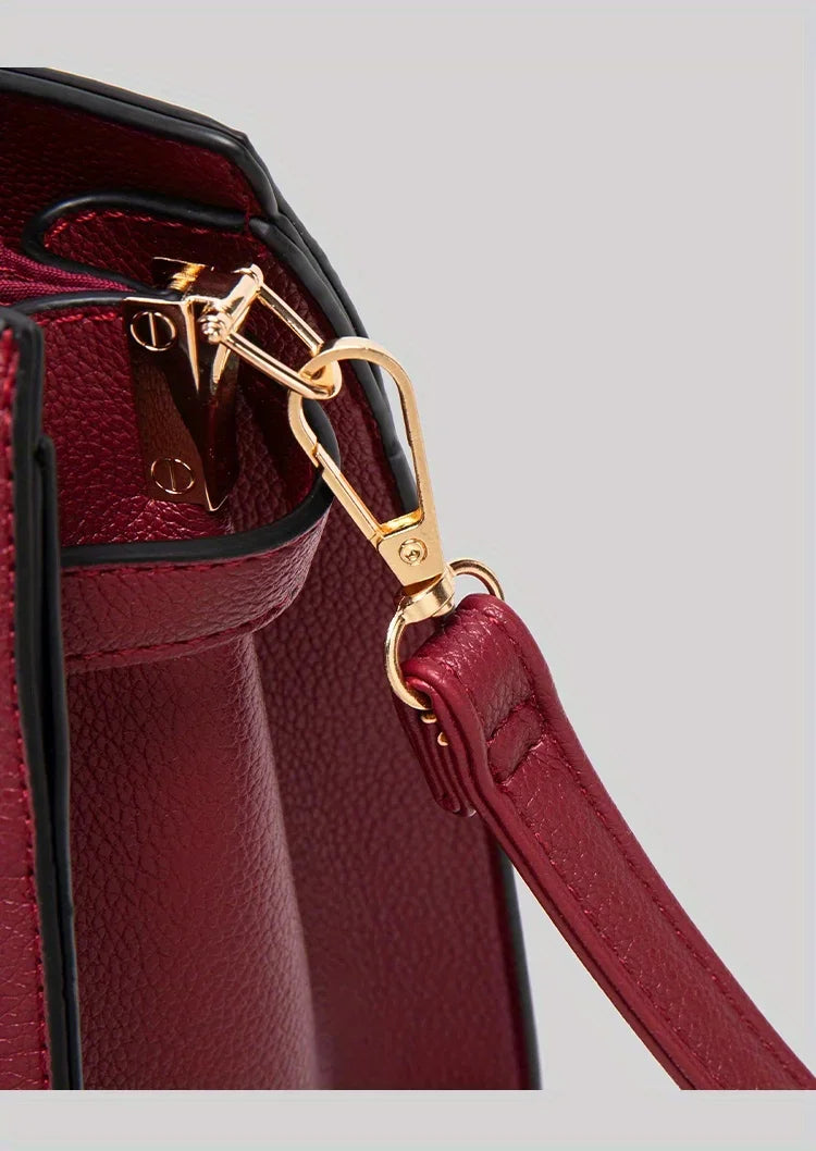 JIOMAY Women's PU Leather Solid Color Square Handbag Red Wedding Bag Lightweight Large Capacity Multi Layer Crossbody Bag