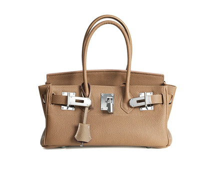 Women's Genuine Leather Fashion Handbag Top Handle Pure Color Casual Tote for Ladies Functional Commuting Shoulder Bags