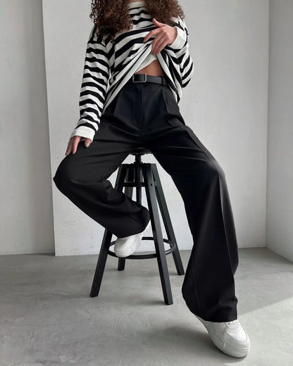 Classic Formal Straight Leg Pants Spring and Summer Women's Versatile Casual Wear Loose Fit Office Tourism Darp Wide Leg Pants