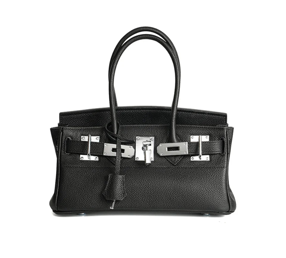 Women's Genuine Leather Fashion Handbag Top Handle Pure Color Casual Tote for Ladies Functional Commuting Shoulder Bags