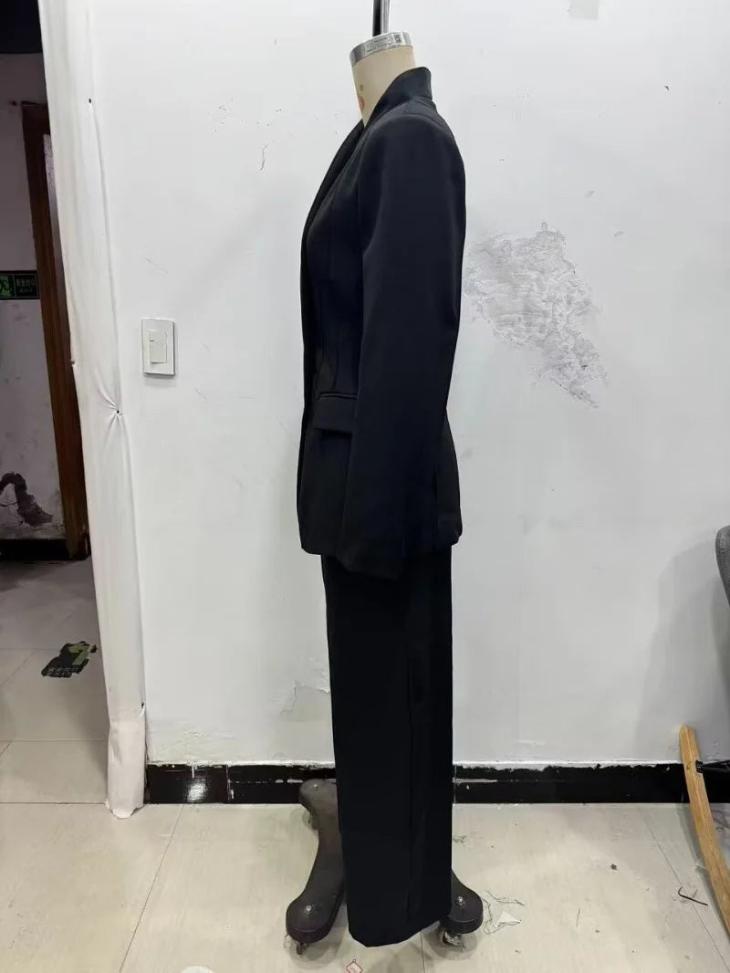 ETJ 2025 women's new fashion design three-dimensional cut high collar slim suit jacket & matching casual trousers