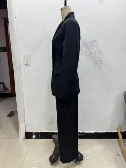 ETJ 2025 women's new fashion design three-dimensional cut high collar slim suit jacket & matching casual trousers