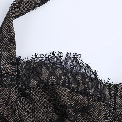 Women Fashion Elegant Lace See Through Skinny Mini Y2K Underwear Corset Crop Tops 2025 Sleeveless Sexy Club Slim Fit Tank Top