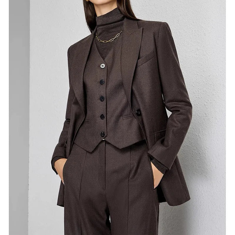 Pure Color 2025 New Style Woolen Suiting Set Quiet S Fashionable Commute Long Sleeve Women's Casual Suiting Ensemble