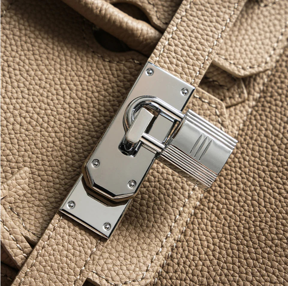 Women's Genuine Leather Fashion Handbag Top Handle Pure Color Casual Tote for Ladies Functional Commuting Shoulder Bags