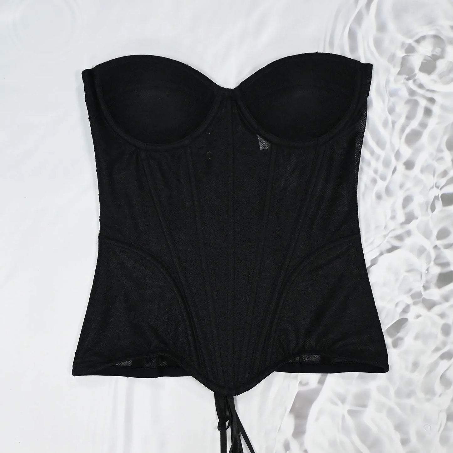 Women Fancy Corset Busiter Overbust Cups Push Breast Floral Lace Bodice Sext Tansparent Strapless Crop Tops Lace Up Steel Boned