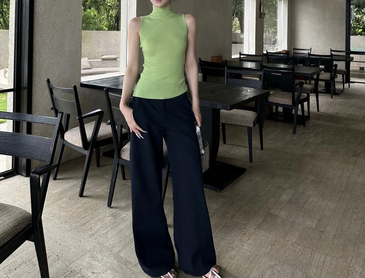 Wide Leg Pants Ivory Womens Fall Office Professional Chino Plaid Classic Straight-Leg Urban Formal Elegant Trousers Highstreet