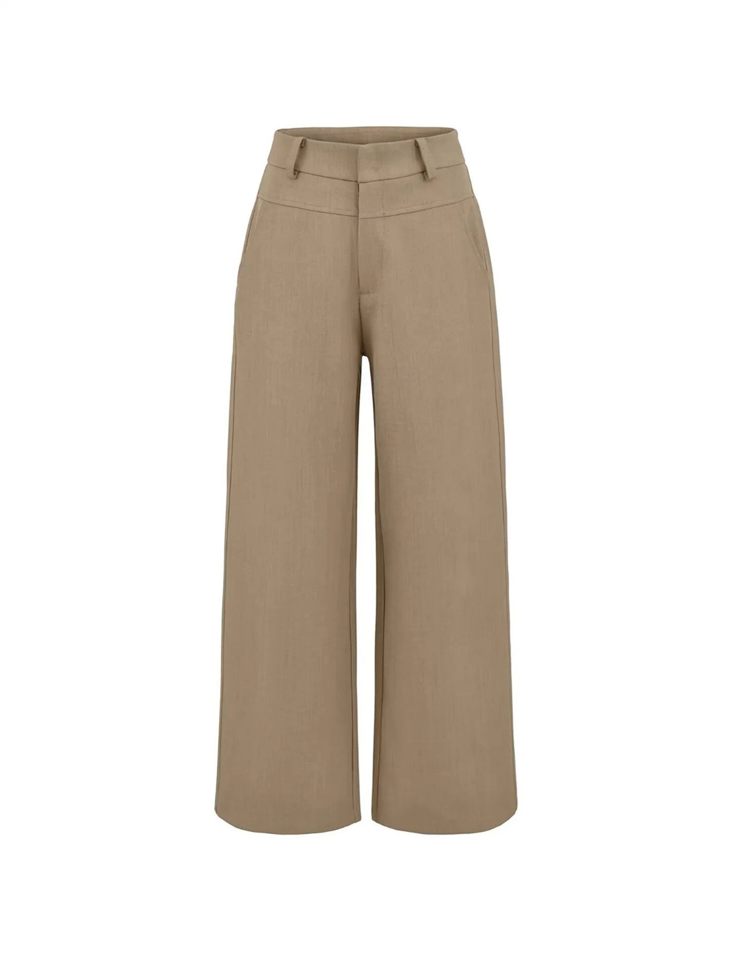 BANA Khaki American Sle Narrow Straight Leg Pants Drapey Loose Fit Trousers High Waist Zipper Closure Straight Leg Pants