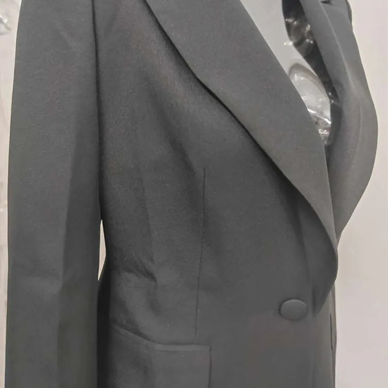 DEAT Fashion Black Long Blazer Women's Lapel Slim Fit Single Button Full Sleeves Suit Jacket Autumn New
