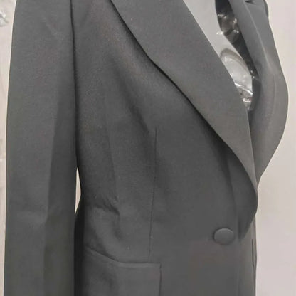 DEAT Fashion Black Long Blazer Women's Lapel Slim Fit Single Button Full Sleeves Suit Jacket Autumn New