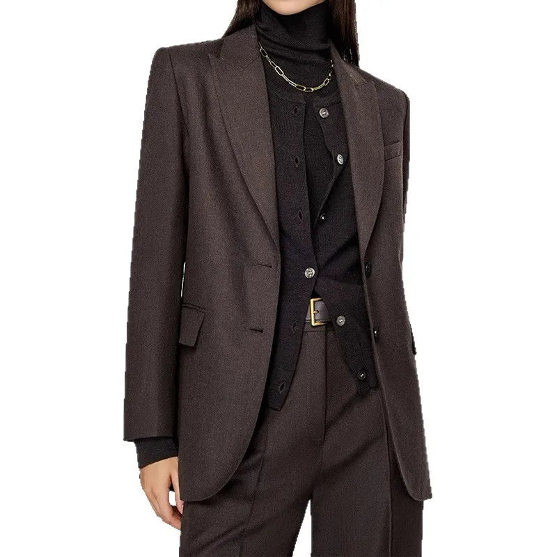 Pure Color 2025 New Style Woolen Suiting Set Quiet S Fashionable Commute Long Sleeve Women's Casual Suiting Ensemble