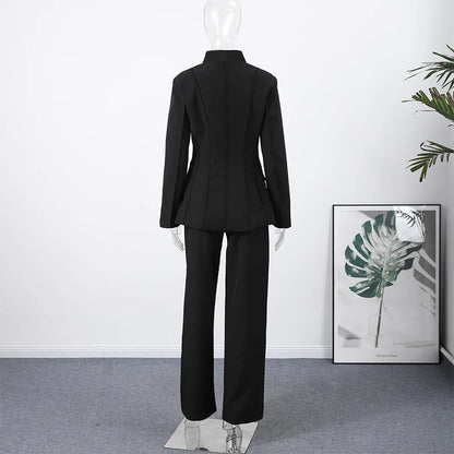 Elegant Blazer Pants Set Women Solid V-neck Long Sleeve Button Coat Wide Leg Trousers 2026 Spring Fashion Office Lady Outfits