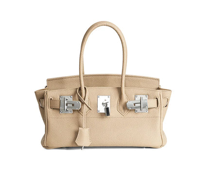 Women's Genuine Leather Fashion Handbag Top Handle Pure Color Casual Tote for Ladies Functional Commuting Shoulder Bags