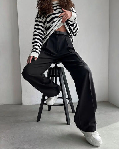 Classic Formal Straight Leg Pants Spring and Summer Women's Versatile Casual Wear Loose Fit Office Tourism Darp Wide Leg Pants