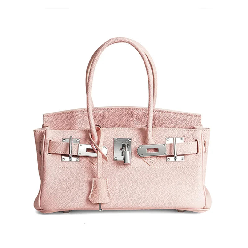 Women's Genuine Leather Fashion Handbag Top Handle Pure Color Casual Tote for Ladies Functional Commuting Shoulder Bags