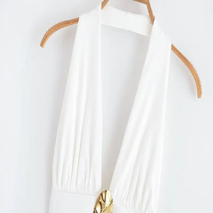 Summer 2025 Women's Long Svel Dr Design Sense Pleated Ne Hanging Gown Ele High Waist V-ne Single Piece