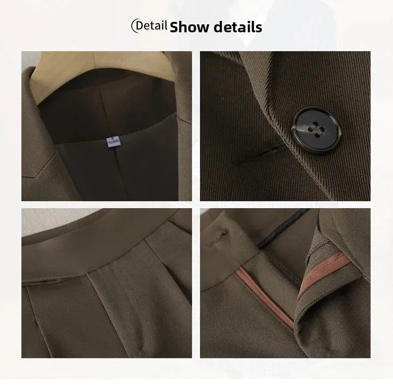 Black Suit Set Women's Workwear Professional Autumn Winter Outfit Small Size Career Outerwear Office Uniform Long Pants