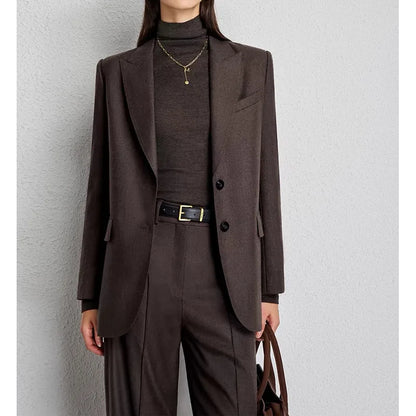 Pure Color 2025 New Style Woolen Suiting Set Quiet S Fashionable Commute Long Sleeve Women's Casual Suiting Ensemble