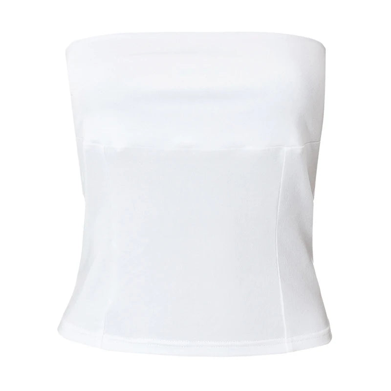 y2k Strapless Corset Tops Summer White Off Shoulder Tanks Women Sleeveless Tube Top Sexy Skinny Fit Bustier Clothes