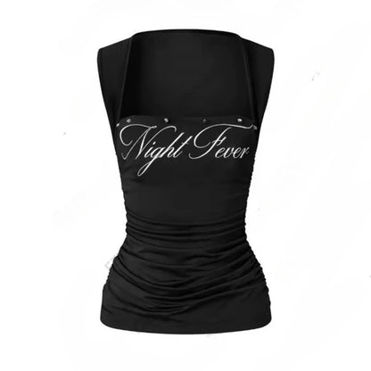 Sexy Euramerican Summer Fashion Square Collar Sleeveless Tank Top Y2k Spice Girl Letter Print Women Camisole Harajuku Punk Tees