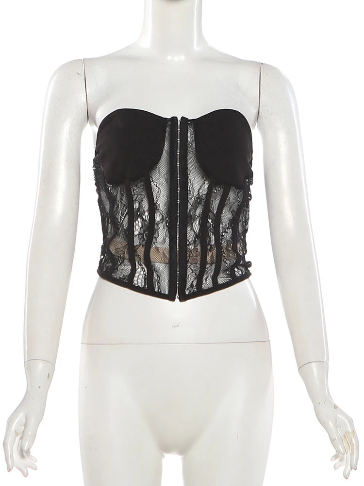 Nibber Low-Neck Tank Top Women Sexy Y2K Jacquard Trend Patchwork Sleeveless Coquette Midnight Party Club Stretch Skinny Vest