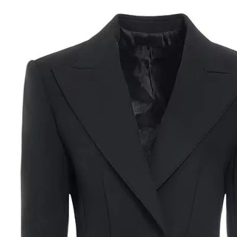 DEAT Fashion Black Long Blazer Women's Lapel Slim Fit Single Button Full Sleeves Suit Jacket Autumn New