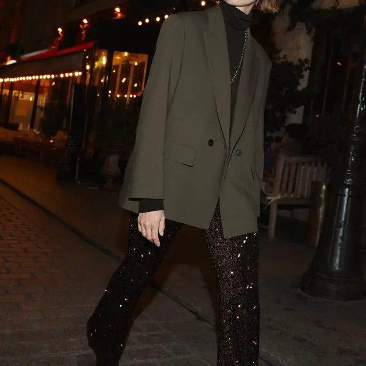 Faionable Double-breasted Suit Jaet Women's Autumn Winter New Arrival ZR Sle Loose Fit Long Sve Commute Busin Pol...