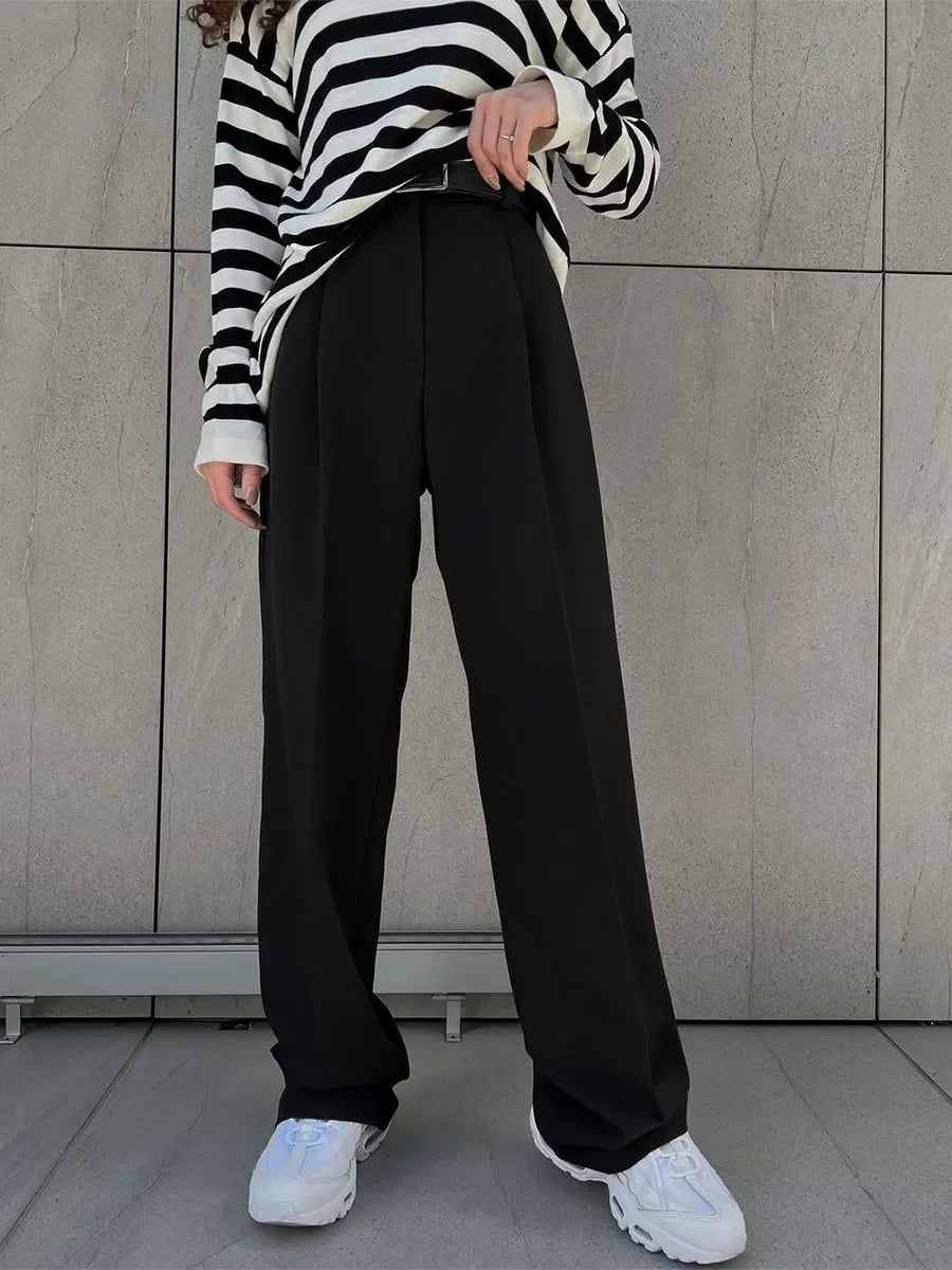 Classic Formal Straight Leg Pants Spring and Summer Women's Versatile Casual Wear Loose Fit Office Tourism Darp Wide Leg Pants
