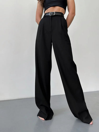Classic Formal Straight Leg Pants Spring and Summer Women's Versatile Casual Wear Loose Fit Office Tourism Darp Wide Leg Pants