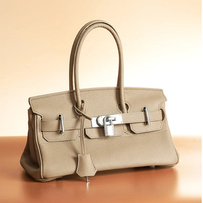 Women's Genuine Leather Fashion Handbag Top Handle Pure Color Casual Tote for Ladies Functional Commuting Shoulder Bags