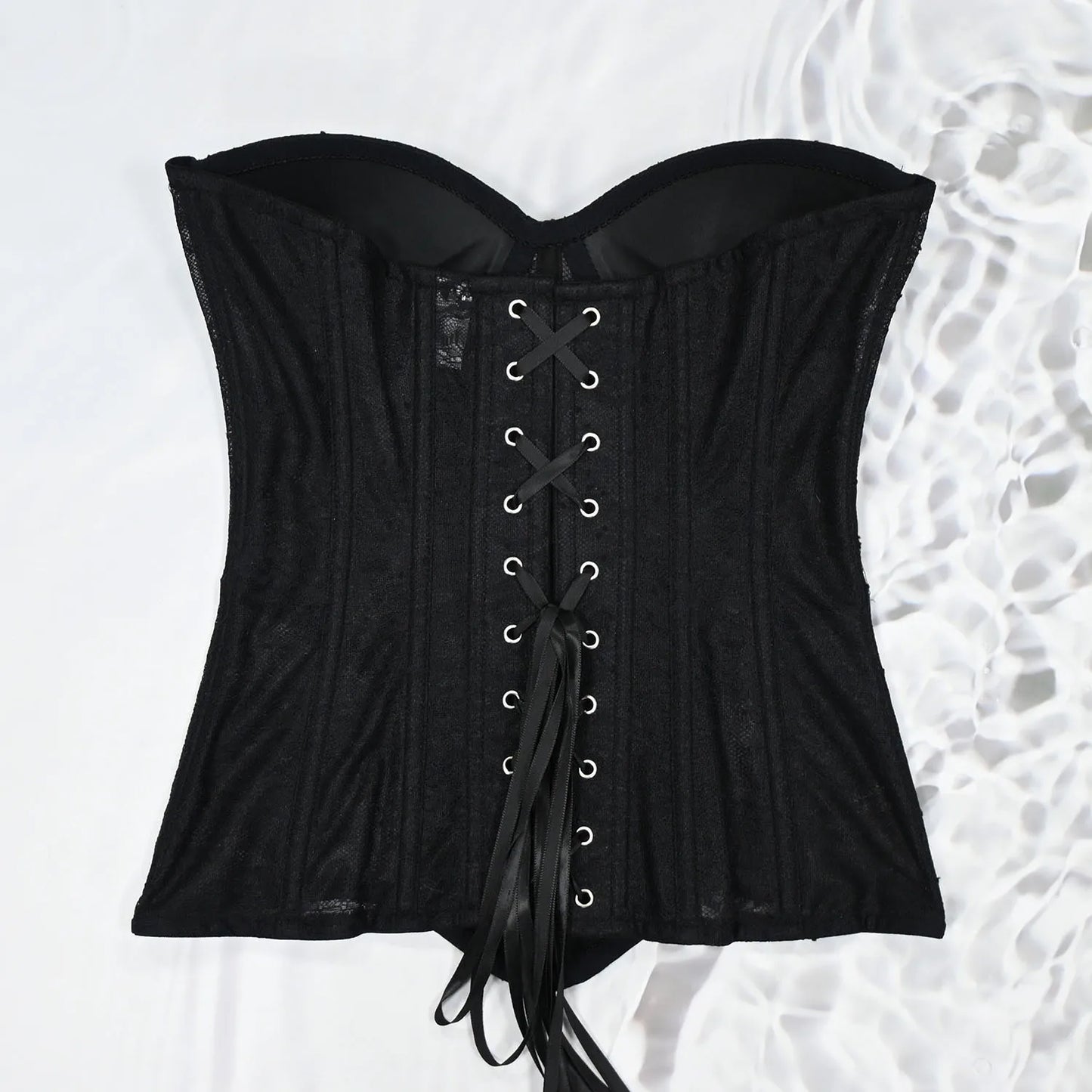 Women Fancy Corset Busiter Overbust Cups Push Breast Floral Lace Bodice Sext Tansparent Strapless Crop Tops Lace Up Steel Boned