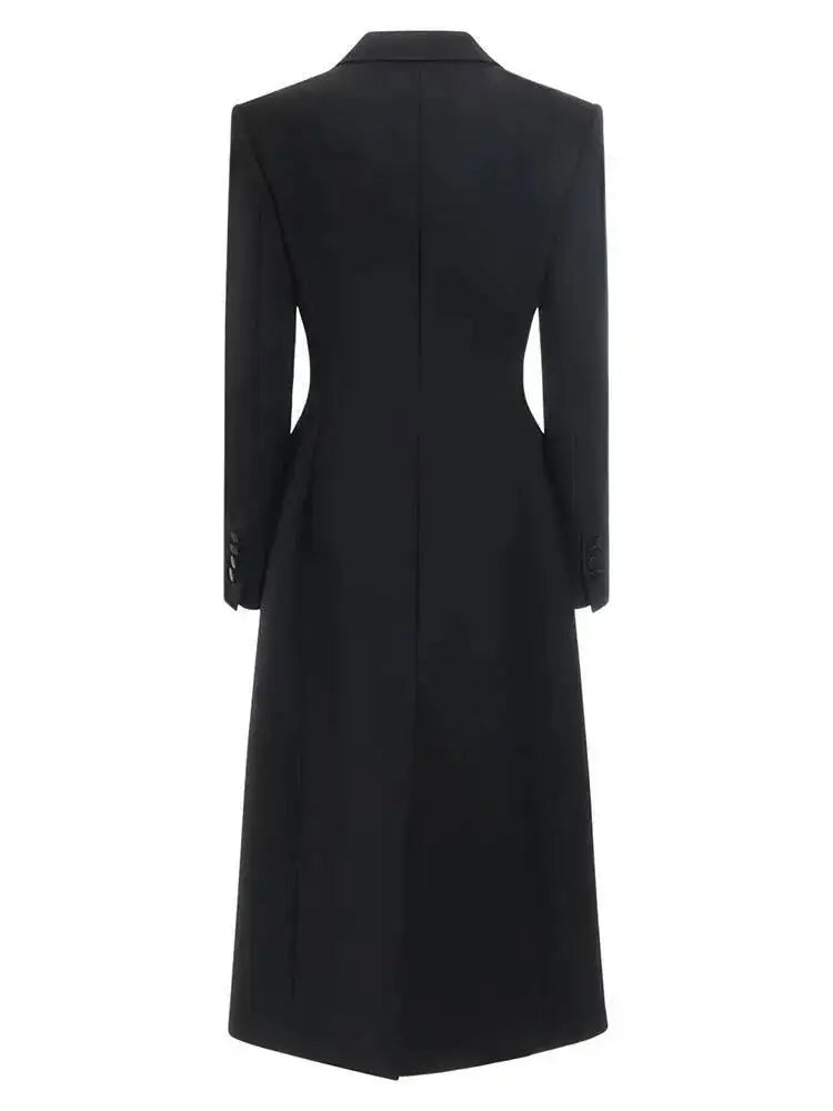 DEAT Fashion Black Long Blazer Women's Lapel Slim Fit Single Button Full Sleeves Suit Jacket Autumn New