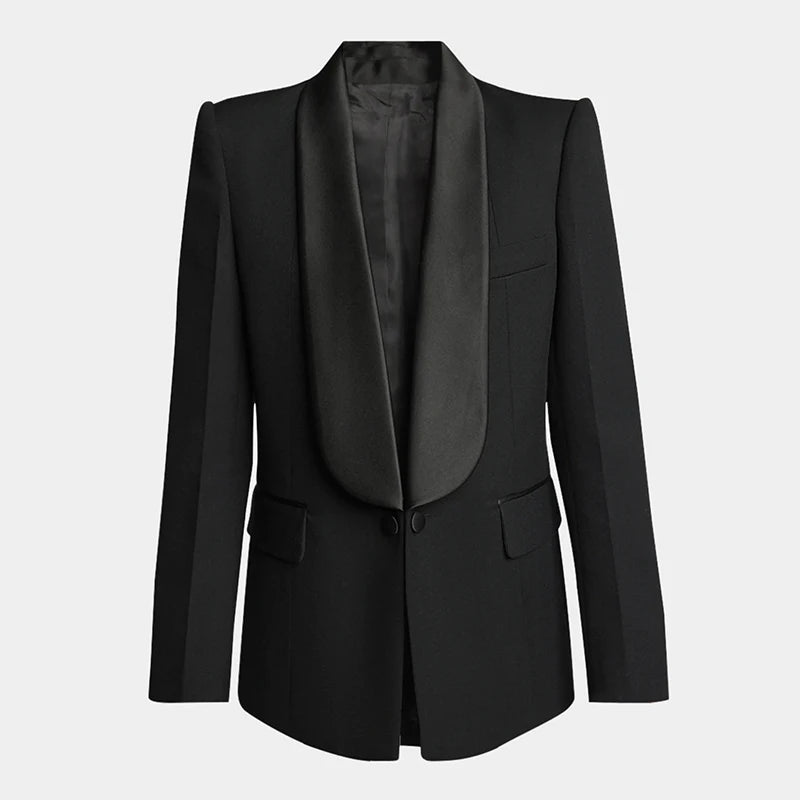 DEAT Fashion Blazer Women's Shawl Collar Solid Color Long Sleeves Single Button Suit Jackets New Tide 7AB8499