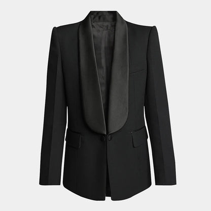 DEAT Fashion Blazer Women's Shawl Collar Solid Color Long Sleeves Single Button Suit Jackets New Tide 7AB8499