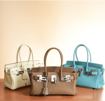 Women's Genuine Leather Fashion Handbag Top Handle Pure Color Casual Tote for Ladies Functional Commuting Shoulder Bags