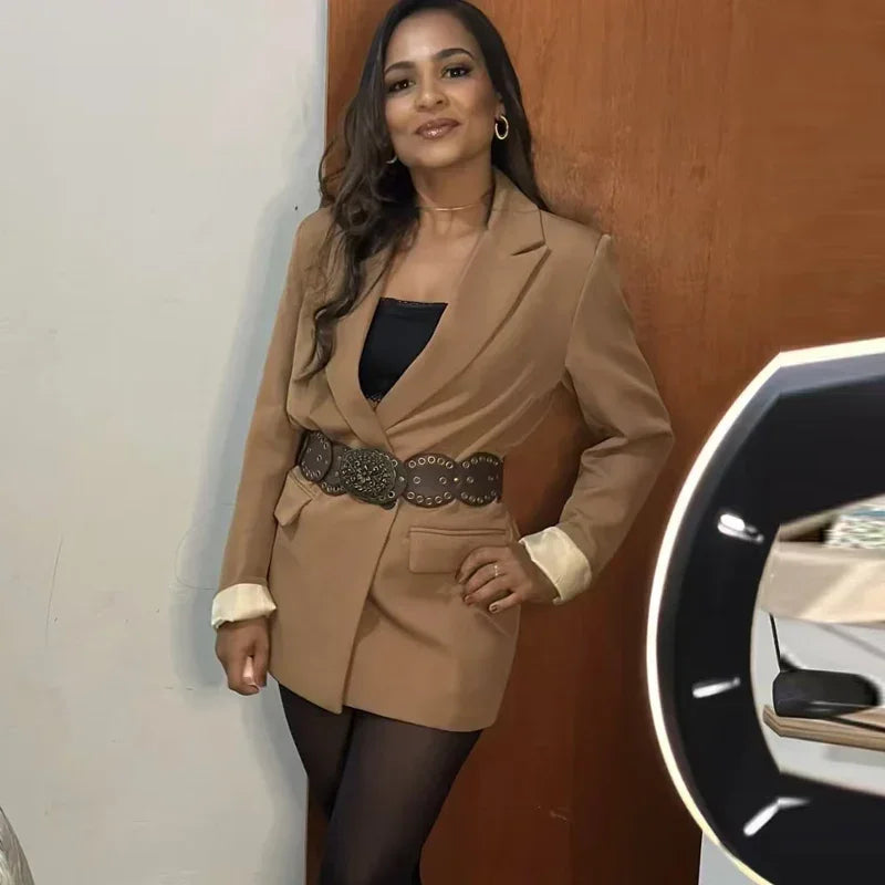 MUJER 2025 Women's Blazers New Office Casual Blazer Woman Straight Outerwears Fashion Women's Tailoring Blazers for Women Coats