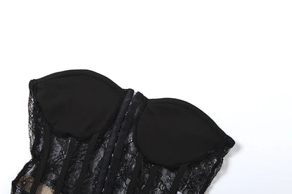 Nibber Low-Neck Tank Top Women Sexy Y2K Jacquard Trend Patchwork Sleeveless Coquette Midnight Party Club Stretch Skinny Vest