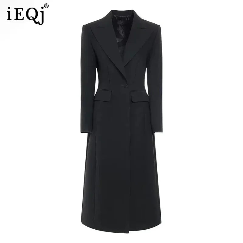 DEAT Fashion Black Long Blazer Women's Lapel Slim Fit Single Button Full Sleeves Suit Jacket Autumn New