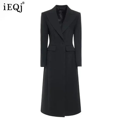 DEAT Fashion Black Long Blazer Women's Lapel Slim Fit Single Button Full Sleeves Suit Jacket Autumn New