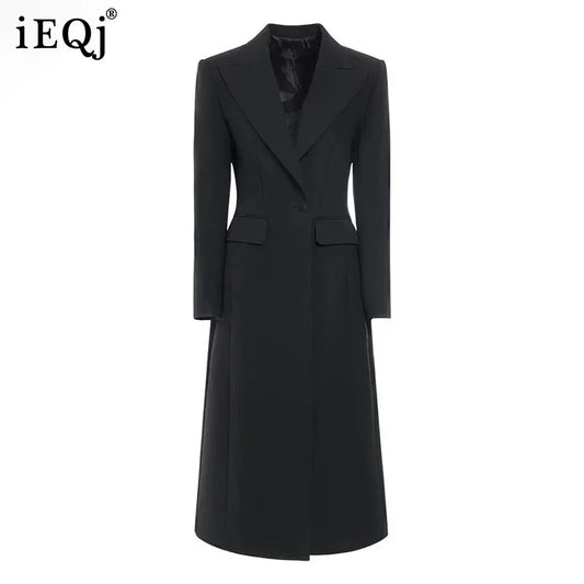 DEAT Fashion Black Long Blazer Women's Lapel Slim Fit Single Button Full Sleeves Suit Jacket Autumn New