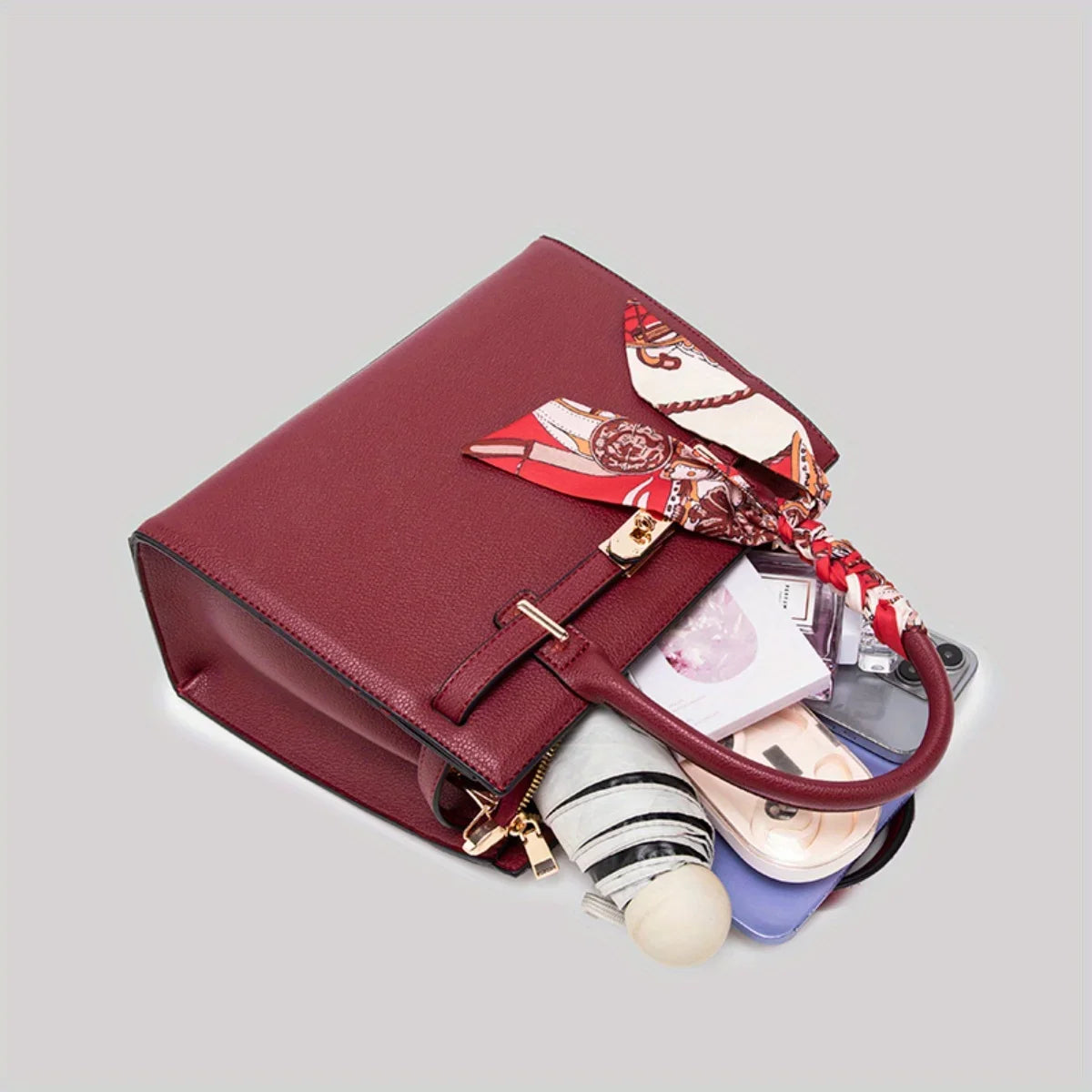 JIOMAY Women's PU Leather Solid Color Square Handbag Red Wedding Bag Lightweight Large Capacity Multi Layer Crossbody Bag