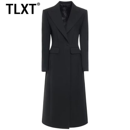TLXT Women's 2025 Spring And Autumn New Style Temperament Slim Fit Ladies Skirt Style One Button Mid Length Suit Coat XK1045