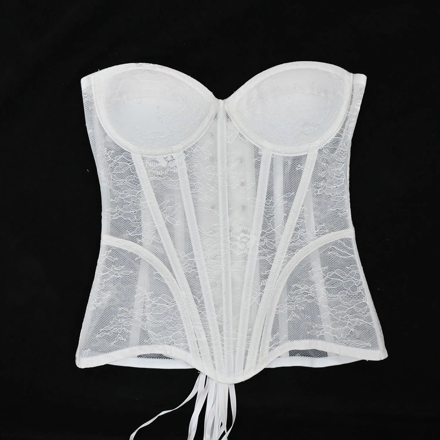 Women Fancy Corset Busiter Overbust Cups Push Breast Floral Lace Bodice Sext Tansparent Strapless Crop Tops Lace Up Steel Boned