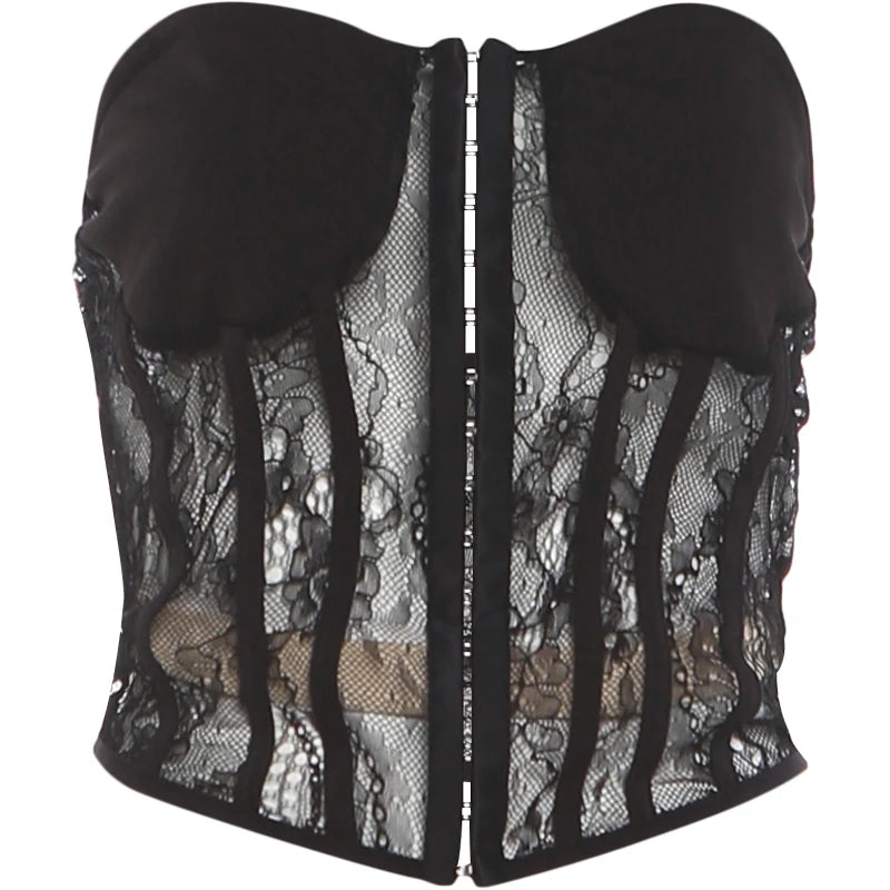 Nibber Low-Neck Tank Top Women Sexy Y2K Jacquard Trend Patchwork Sleeveless Coquette Midnight Party Club Stretch Skinny Vest