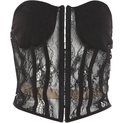 Nibber Low-Neck Tank Top Women Sexy Y2K Jacquard Trend Patchwork Sleeveless Coquette Midnight Party Club Stretch Skinny Vest