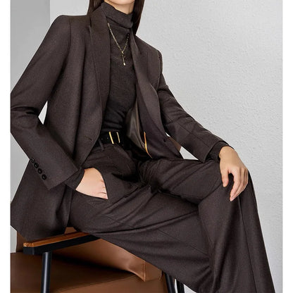 Pure Color 2025 New Style Woolen Suiting Set Quiet S Fashionable Commute Long Sleeve Women's Casual Suiting Ensemble