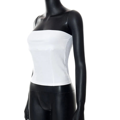 y2k Strapless Corset Tops Summer White Off Shoulder Tanks Women Sleeveless Tube Top Sexy Skinny Fit Bustier Clothes