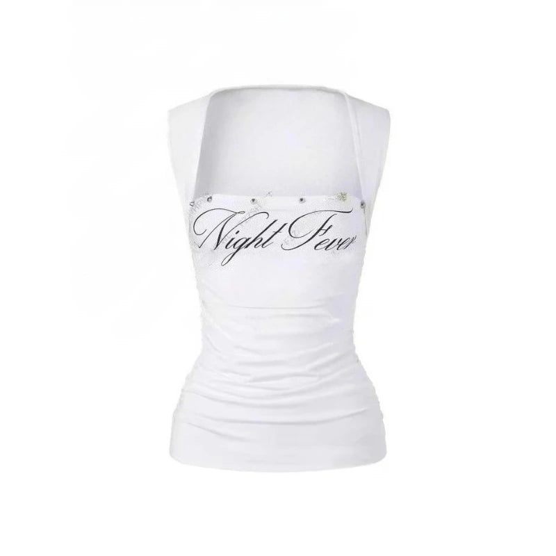 Sexy Euramerican Summer Fashion Square Collar Sleeveless Tank Top Y2k Spice Girl Letter Print Women Camisole Harajuku Punk Tees