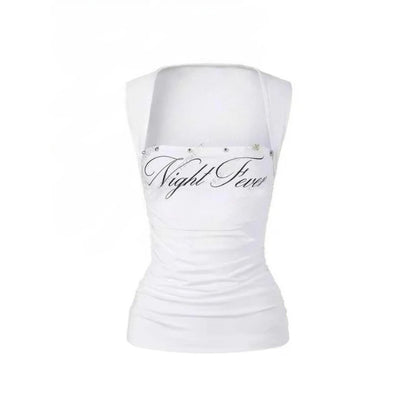 Sexy Euramerican Summer Fashion Square Collar Sleeveless Tank Top Y2k Spice Girl Letter Print Women Camisole Harajuku Punk Tees
