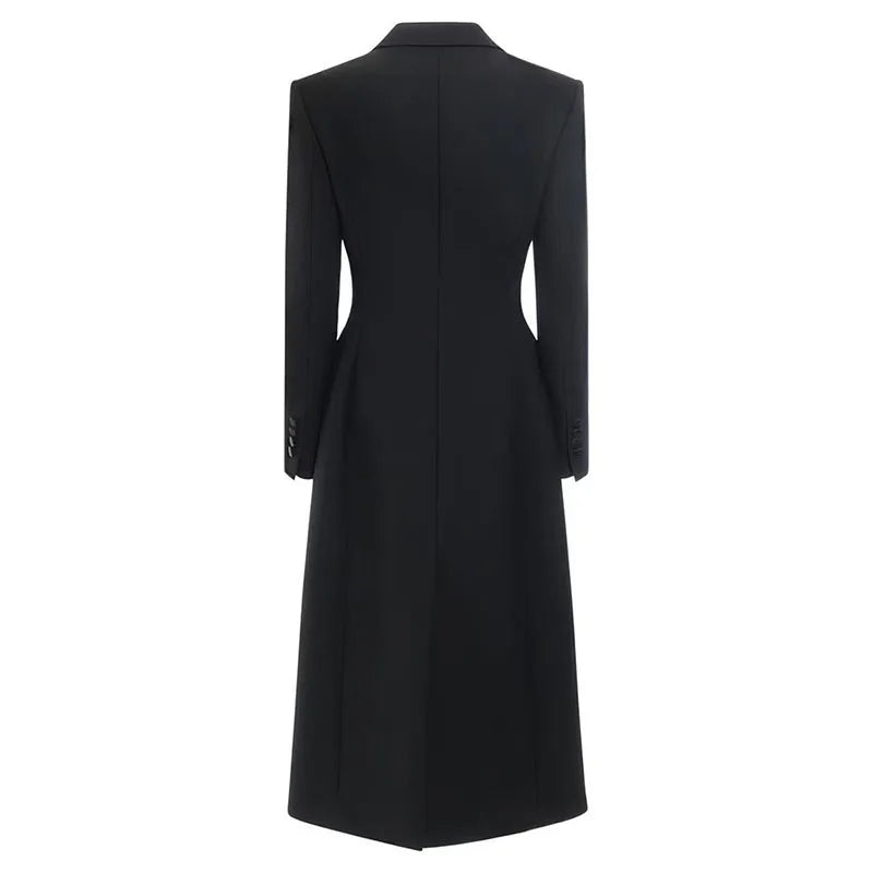 DEAT Fashion Black Long Blazer Women's Lapel Slim Fit Single Button Full Sleeves Suit Jacket Autumn New